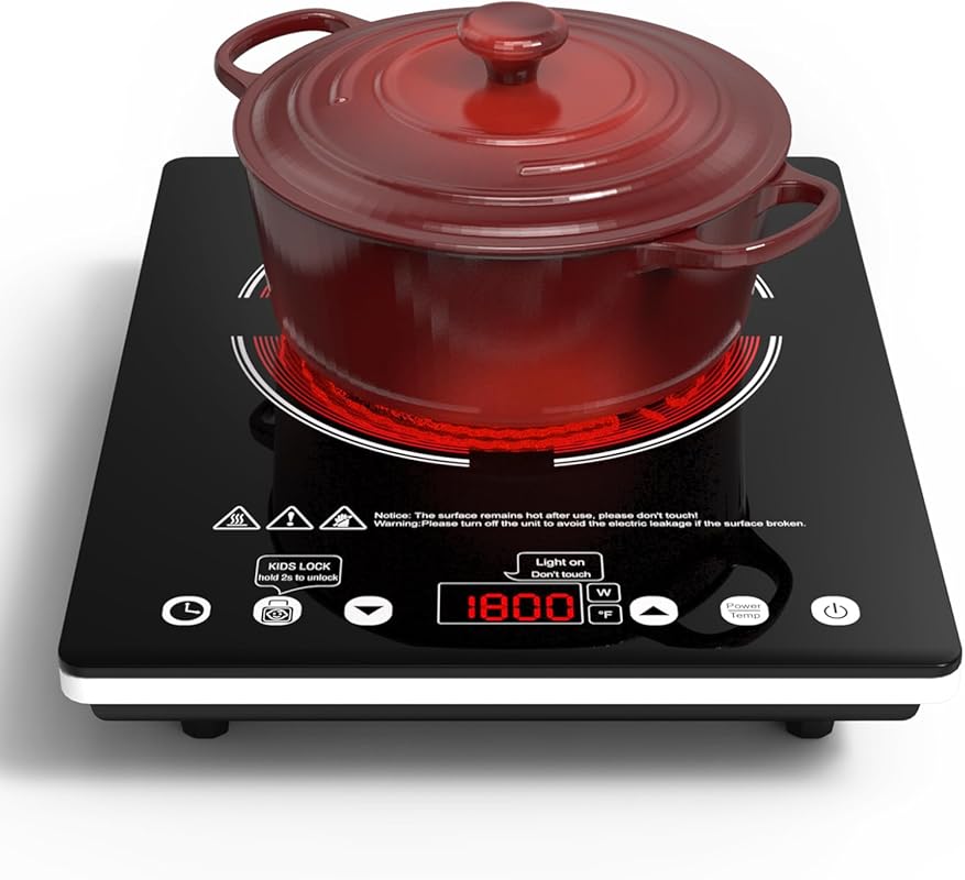 1800W Single Burner Induction Cooktop, Portable 110V Electric Stove wi