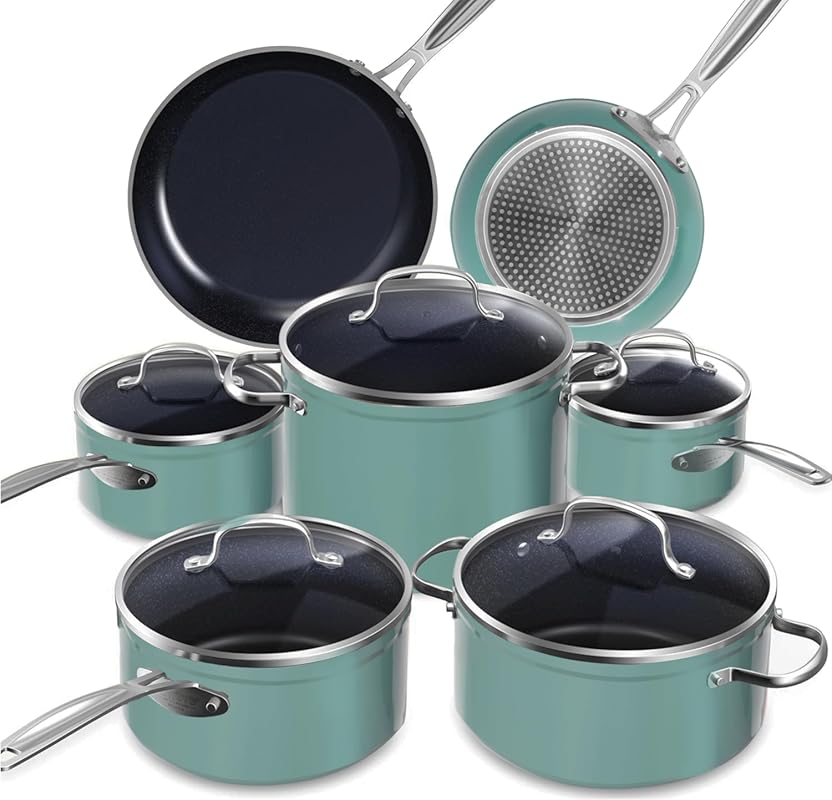 Nuwave Healthy Duralon Blue Ceramic Nonstick Cookware Set, Diamond Inf