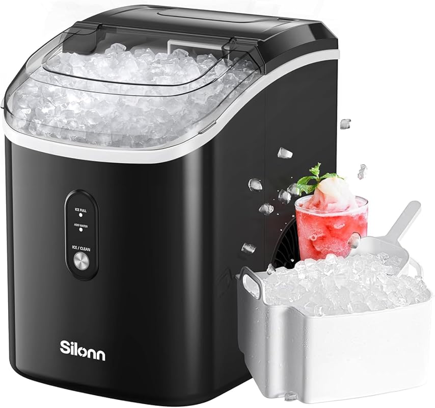 Silonn Nugget Ice Maker Countertop, 33lbs/Day Chewable Pellet Ice Mach