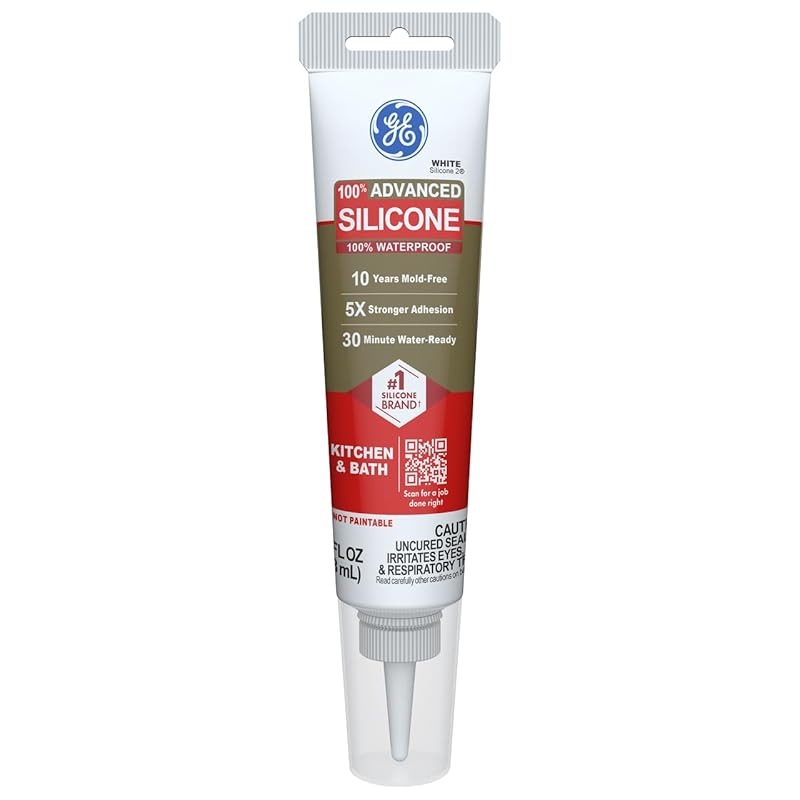 GE Advanced White Silicone Caulk, 100% Waterproof, 5X Stronger Adhesio