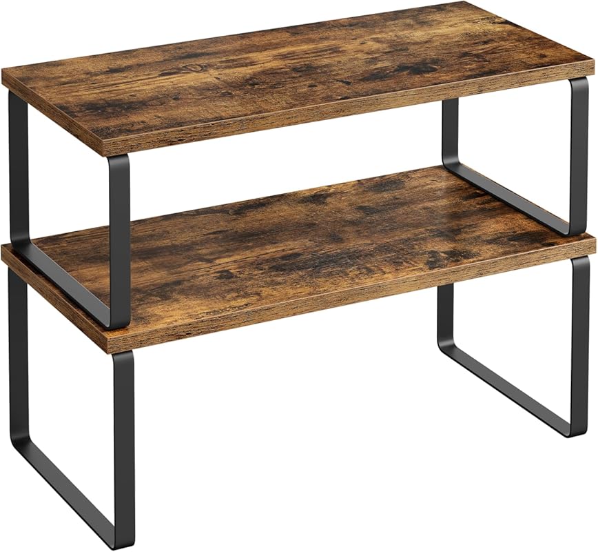 SONGMICS UKCS200X01 Cabinet Organizer Shelf (Set of 2), Stackable Expa