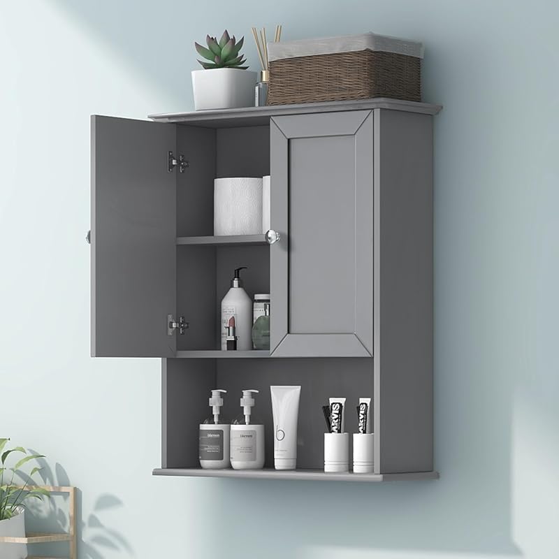 Grey Wall Mounted Bathroom Cabinet: 24x30 Inch Wooden Over Toilet Stor