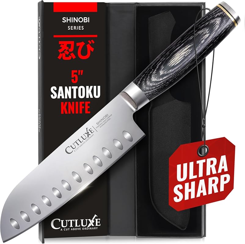 Shinobi Series 5-inch Santoku Knife, Ultra-Sharp Japanese High Carbon 