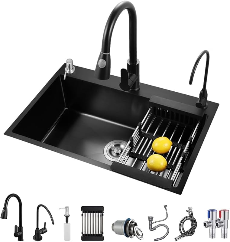 ARTLINE Black Stainless Steel Workstation Kitchen Sink, Drop-In/Topmou