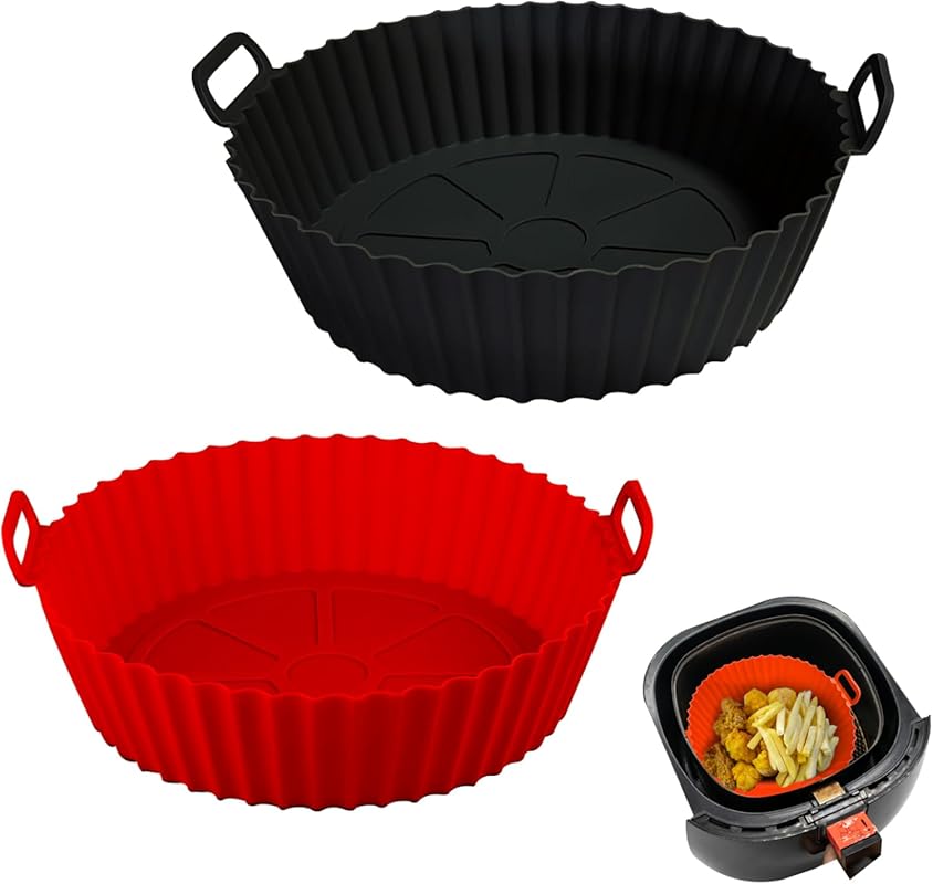 8-Inch Reusable Silicone Air Fryer Liners Pot & Baking Tray for 3-5 QT