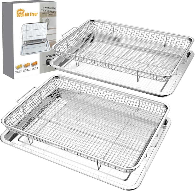 Large 2-Piece Stainless Steel Air Fryer Basket and Tray Set for Oven B