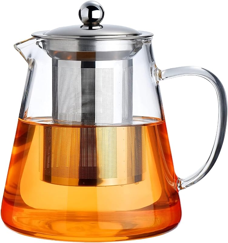 PARACITY 32 OZ Borosilicate Glass Teapot, Stovetop Safe with 18/8 Stai