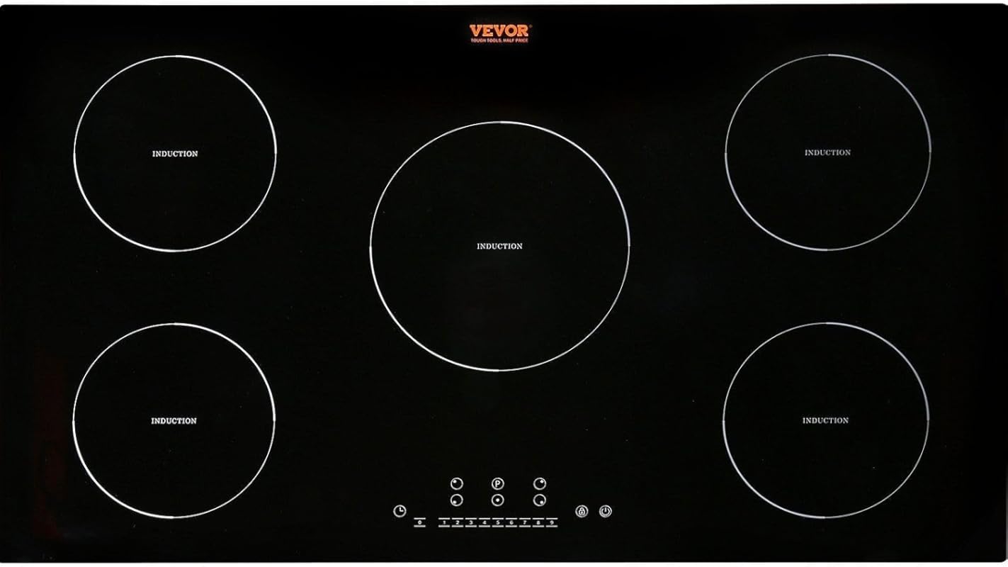 VEVOR 36 Inch Built-In Induction Cooktop, 5 Burners, Touch Screen, 9 H