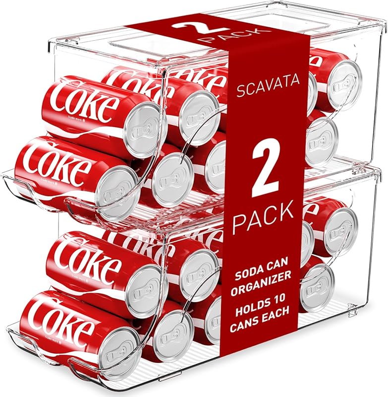 2-Pack Stackable Clear Soda Can Dispenser Organizer for Fridge, Freeze