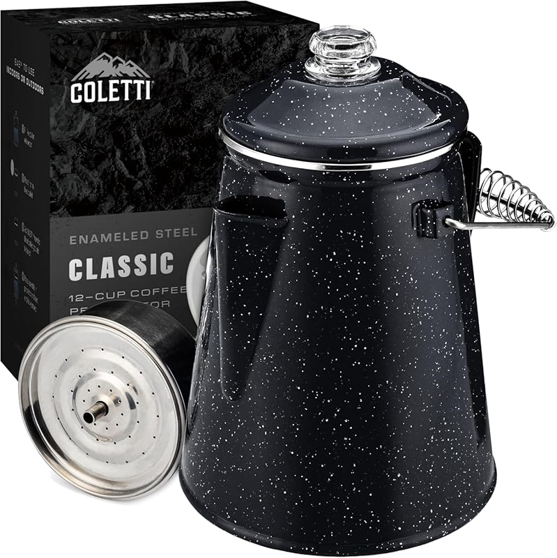 COLETTI Classic 12-Cup Black Enamel Camping Percolator Coffee Pot – Mo