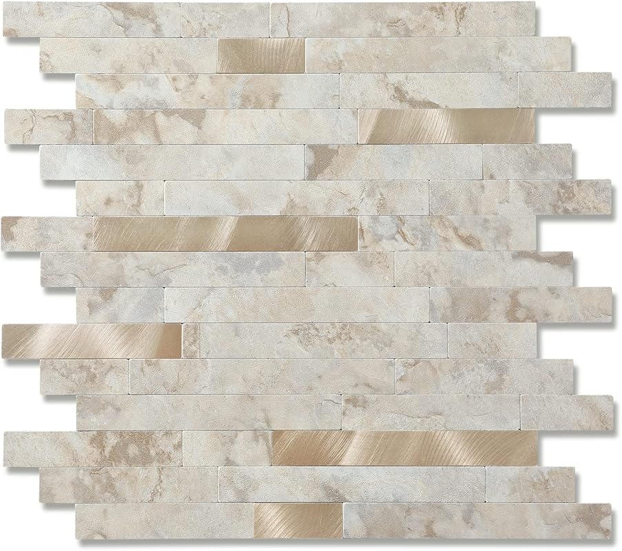 Yipscazo 10-Pack Ecru Peel and Stick Stone Metal Tile Backsplash for K