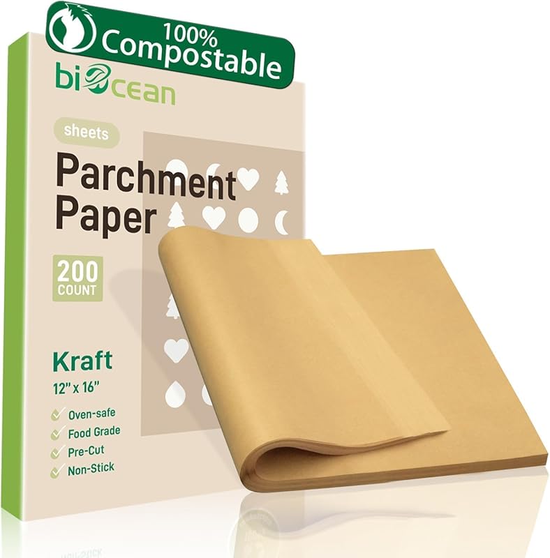 200 Heavy Duty Unbleached Parchment Paper Sheets 12x16, Non-Stick, Pre
