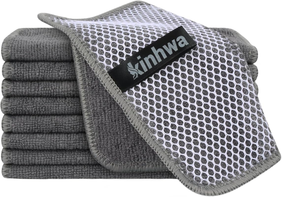 KinHwa Microfiber Kitchen Washcloths - Absorbent, Quick Dry with Scrub