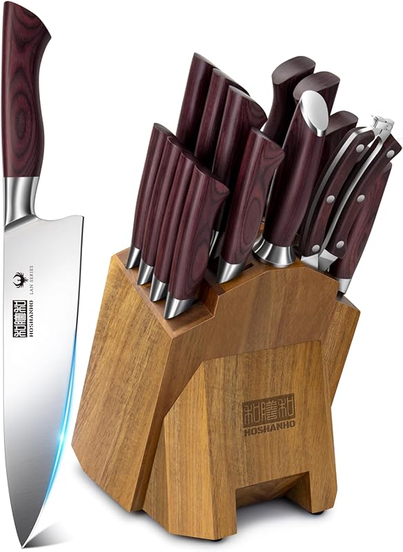 HOSHANHO Professional 18-Piece Kitchen Knife Set with Block, Super Sha
