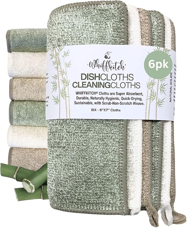 Whiffkitch Bamboo Dishcloths - Non-Scratch, Absorbent, Long-Lasting fo