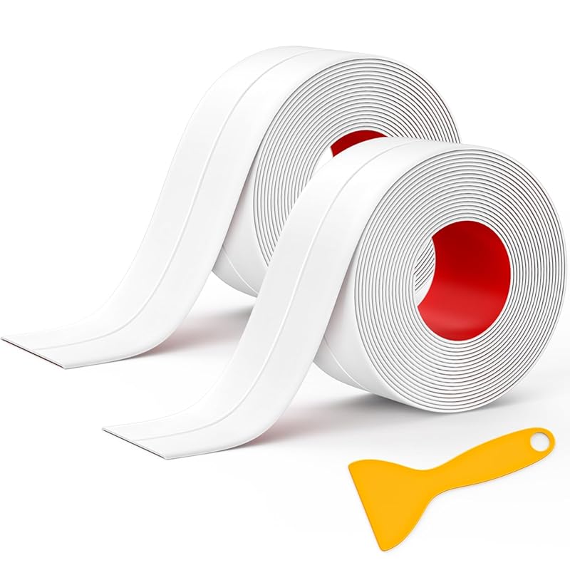 Mokani 2 Rolls White Waterproof Self-Adhesive Caulk Tape Strip for Kit