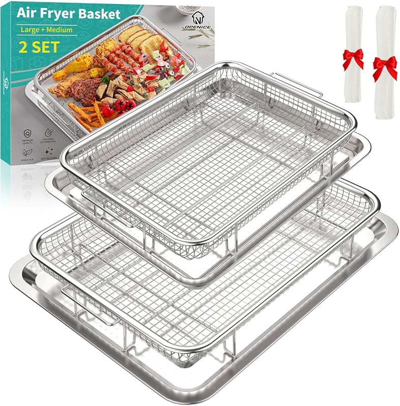 OPENICE 2-Piece Non-stick Oven Air Fryer Basket & Crisper Tray Set, La