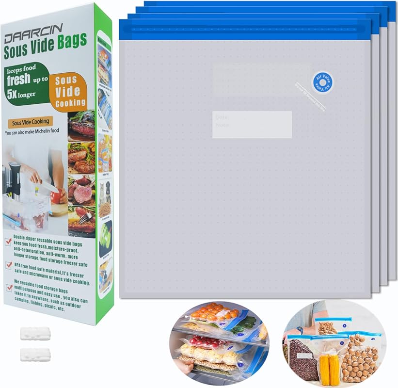 Super Large Reusable Sous Vide Vacuum Bags (15-Pack) with Clips, BPA-F