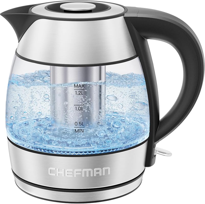 CHEFMAN 1.2L Glass Electric Kettle with Infuser, BPA Free, Auto Shut-O
