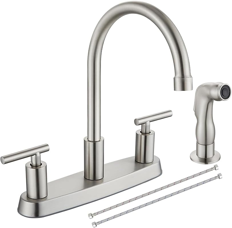 High Arc 2-Handle Kitchen Faucet with Side Sprayer & 360° Rotating Spo