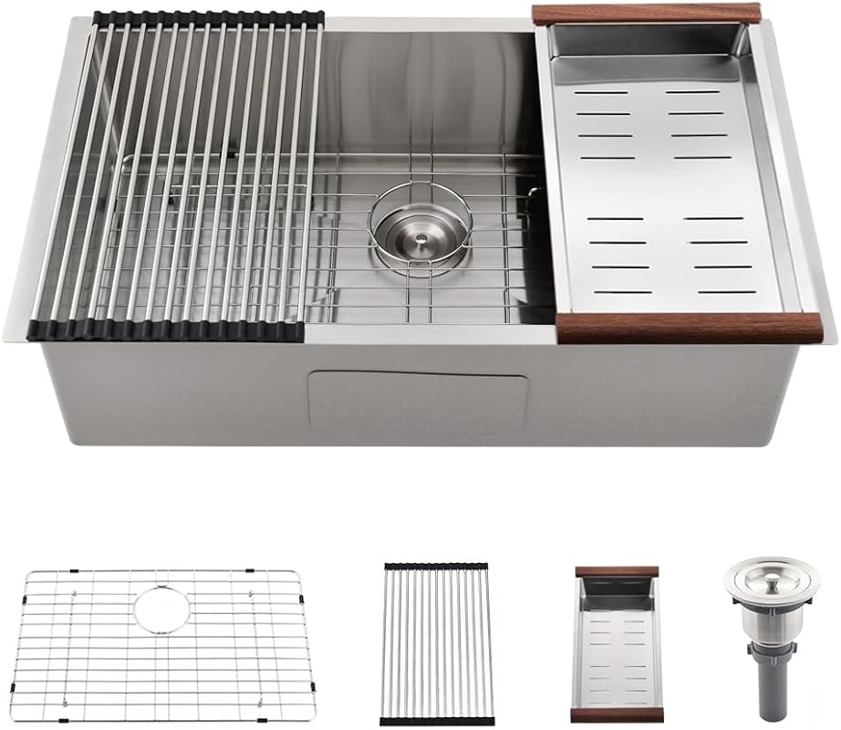 Bokaiya 27x19 Inch Undermount 18 Gauge Stainless Steel Deep Single Bow