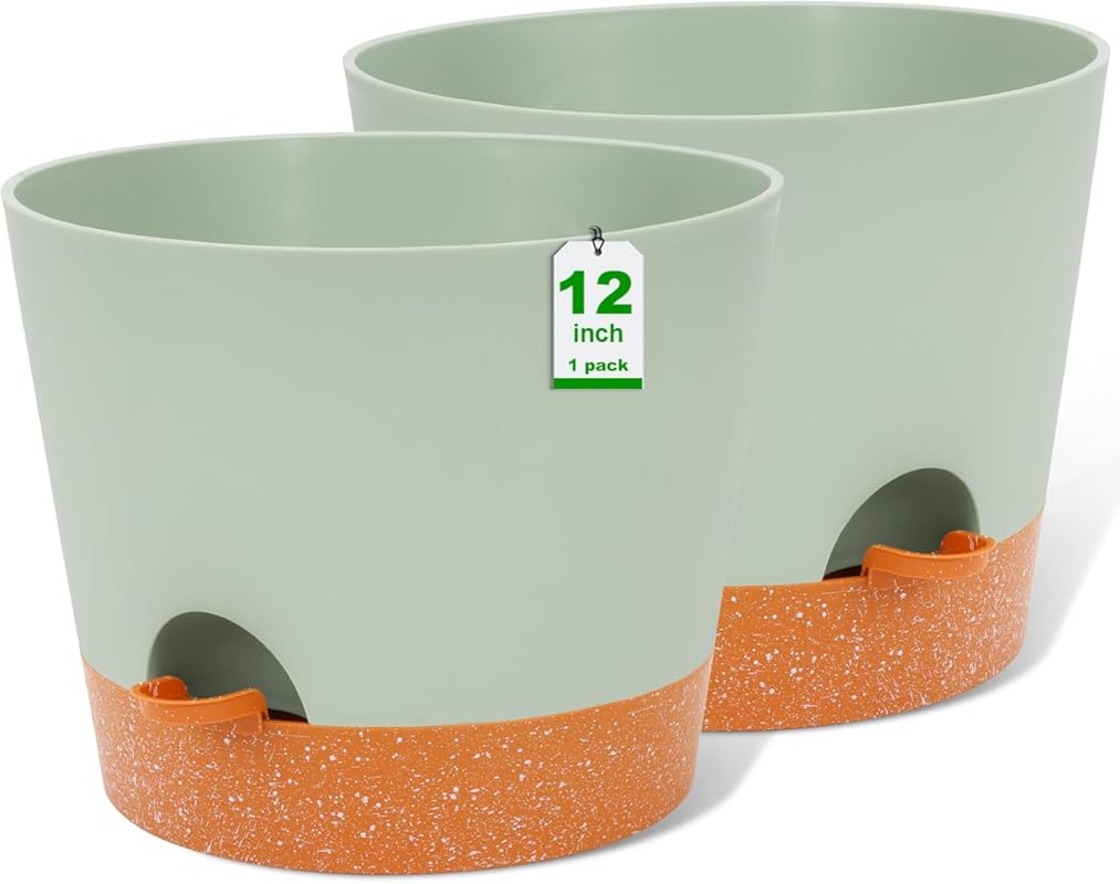 GARDIFE 2-Pack 12-Inch Self-Watering Plastic Plant Pots with Deep Rese