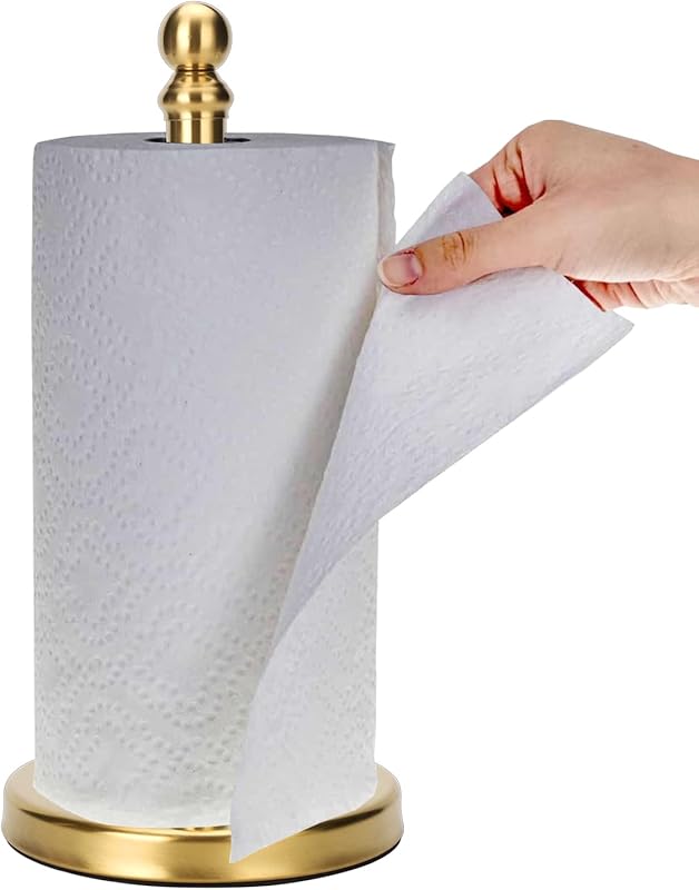 Gold Countertop Paper Towel Holder with Weighted Base for One-Handed O