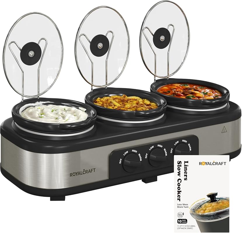 Sunvivi Triple Slow Cooker Buffet Server, Food Warmer, 3 x 1.5 Qt, Adj