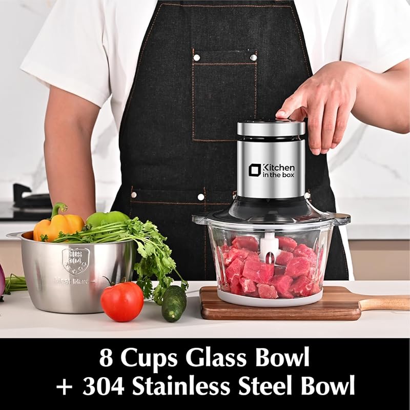 Kitchen in the box 400W Electric Food Processor with Dual 8-Cup Bowls