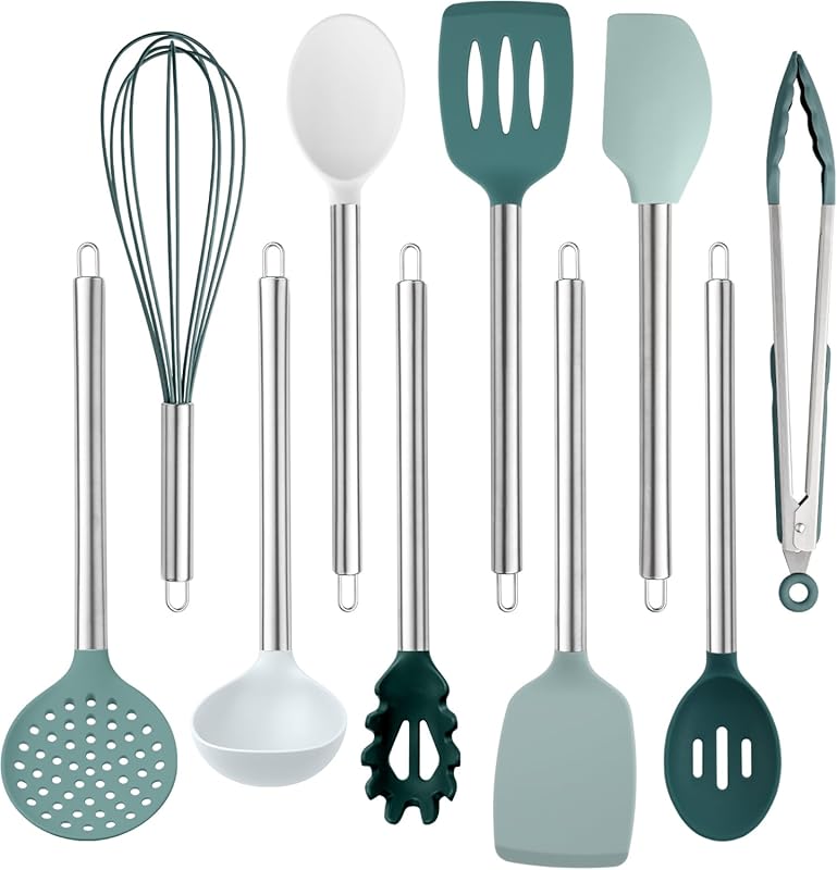 COOK WITH COLOR 10-Piece Silicone Cooking Utensils Set for Nonstick Co