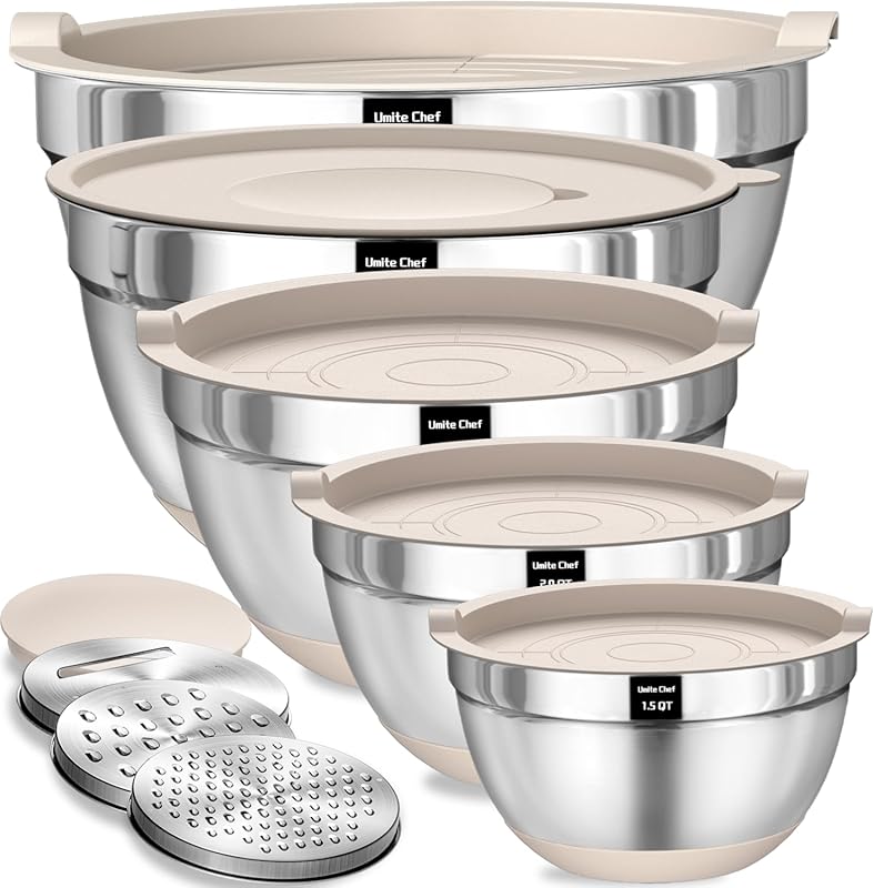 Umite Chef 8-Piece Stainless Steel Mixing Bowls Set with Airtight Lids