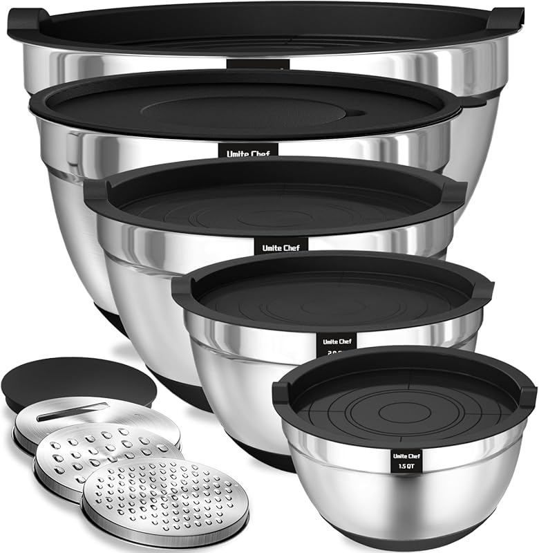 Umite Chef 8PC Stainless Steel Nesting Mixing Bowls Set with Airtight 
