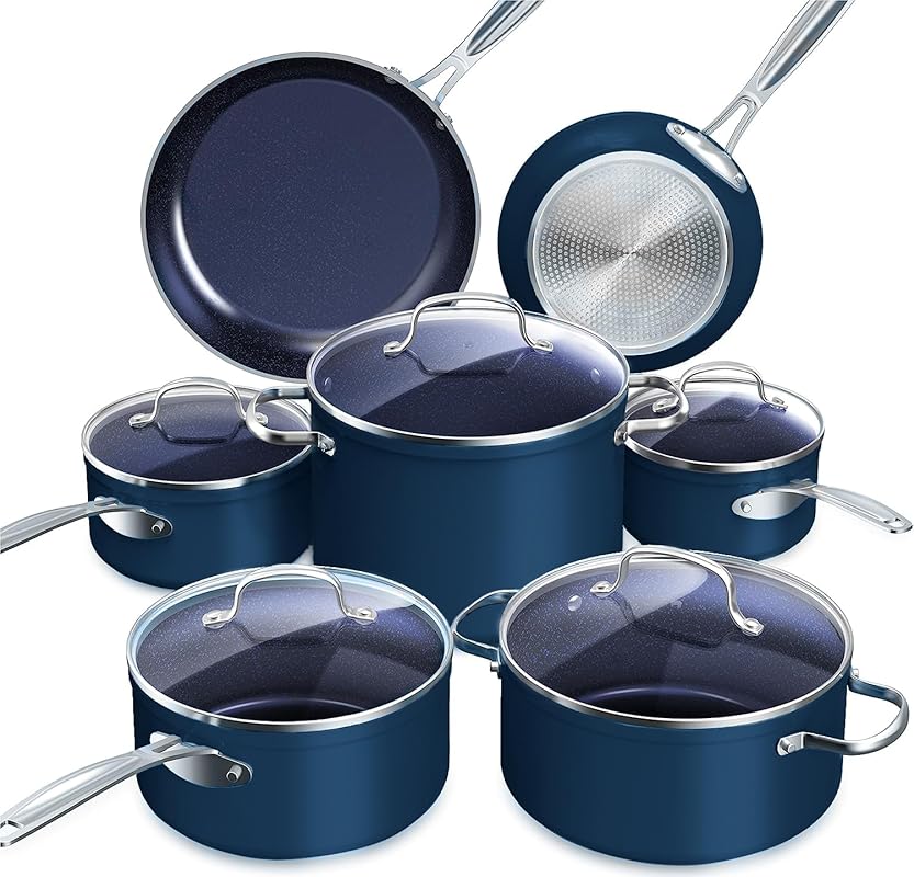Nuwave Healthy Duralon Blue Ceramic 12pc Nonstick Cookware Set, Diamon