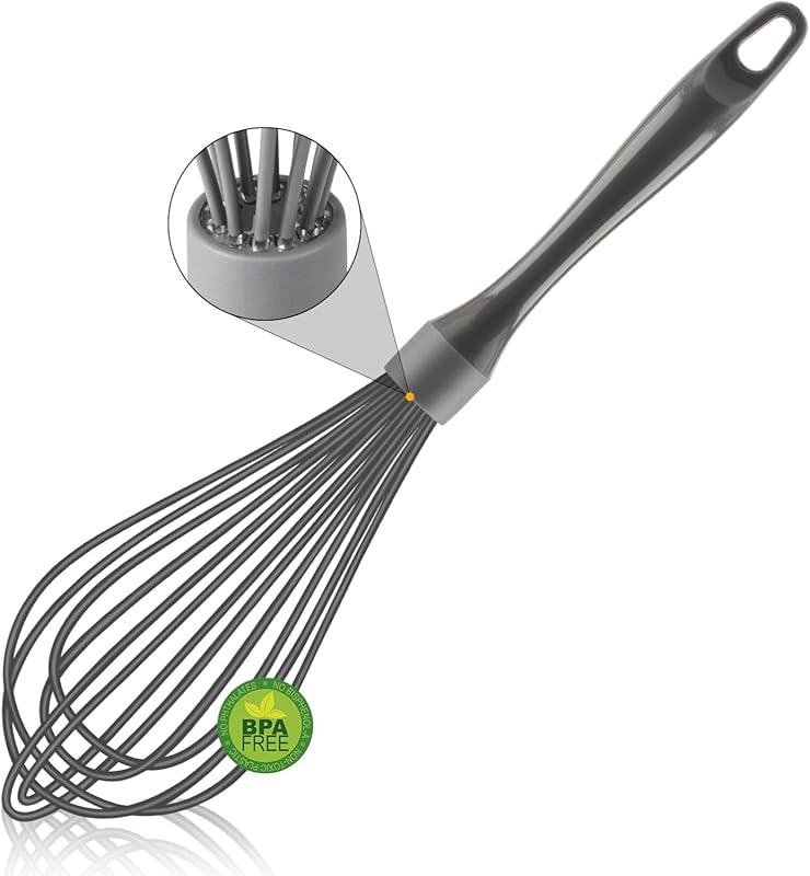 Professional 12-Inch Silicone Whisk - Dishwasher Safe, Heat Resistant,