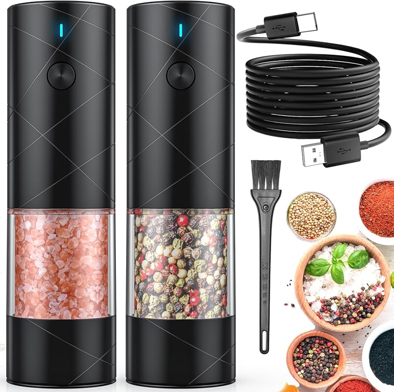 Lidaop 2-Pack Electric Salt & Pepper Grinder Set, USB Rechargeable, Wa