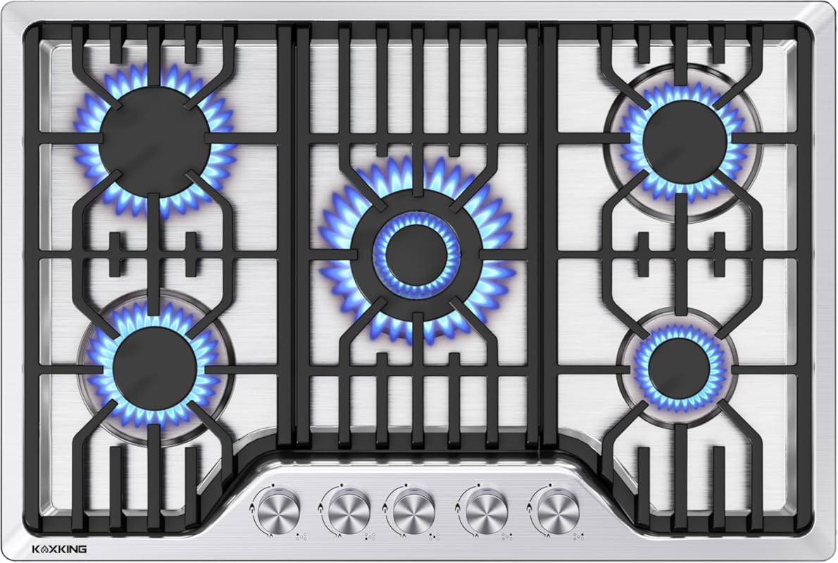30 Inch Built-in Gas Cooktop, 5 Burners, Dual Fuel Stainless Steel NG/