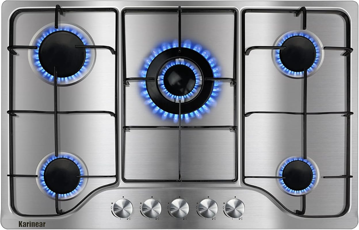 Karinear 30-inch Built-in Gas Cooktop, 5 Burners, Stainless Steel NG/L
