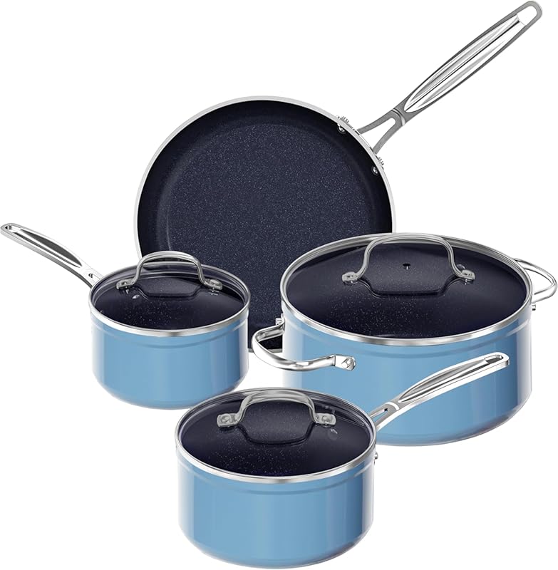 Nuwave Duralon Blue Ceramic 7-Piece Cookware Set – PFAS Free, Scratch-