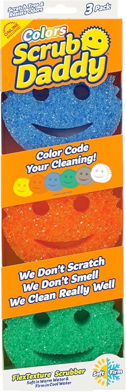 Scrub Daddy Color Sponges, 3 Count Scratch-Free Multipurpose Dish Spon