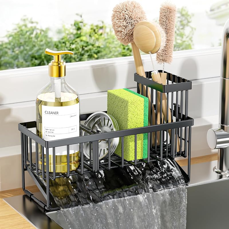Cisily Rustproof Stainless Steel Sink Caddy Sponge Holder with Brush &