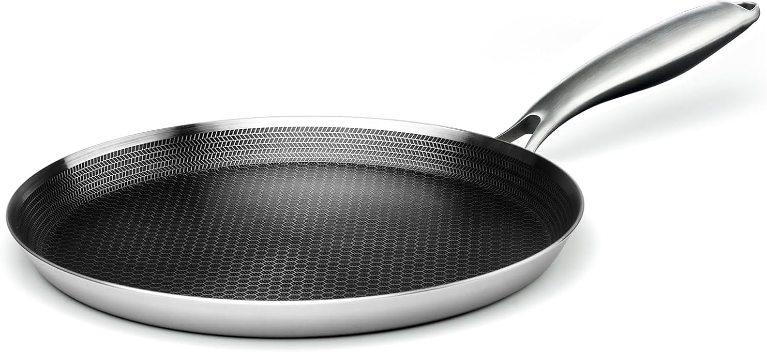 Innerwell 11-Inch Stainless Steel Crepe Pan with Nonstick Honeycomb Co