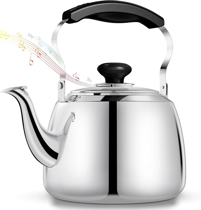 Stovetop Whistling Tea Kettle, 2L Food Grade Stainless Steel with Mirr