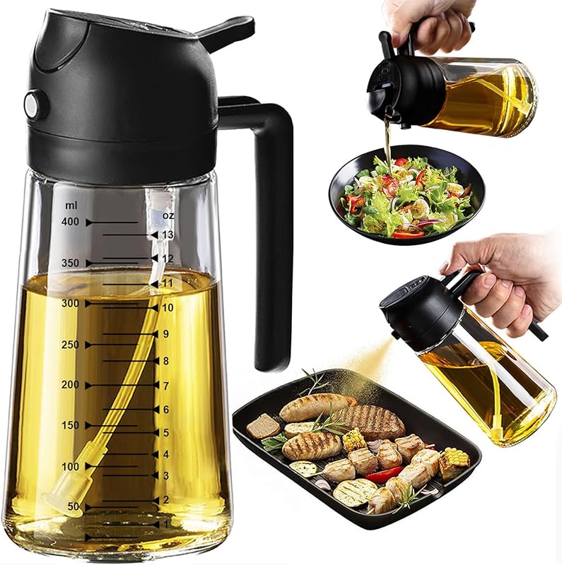 TrendPlain 16oz Glass Olive Oil Sprayer & 2-in-1 Dispenser Bottle for 
