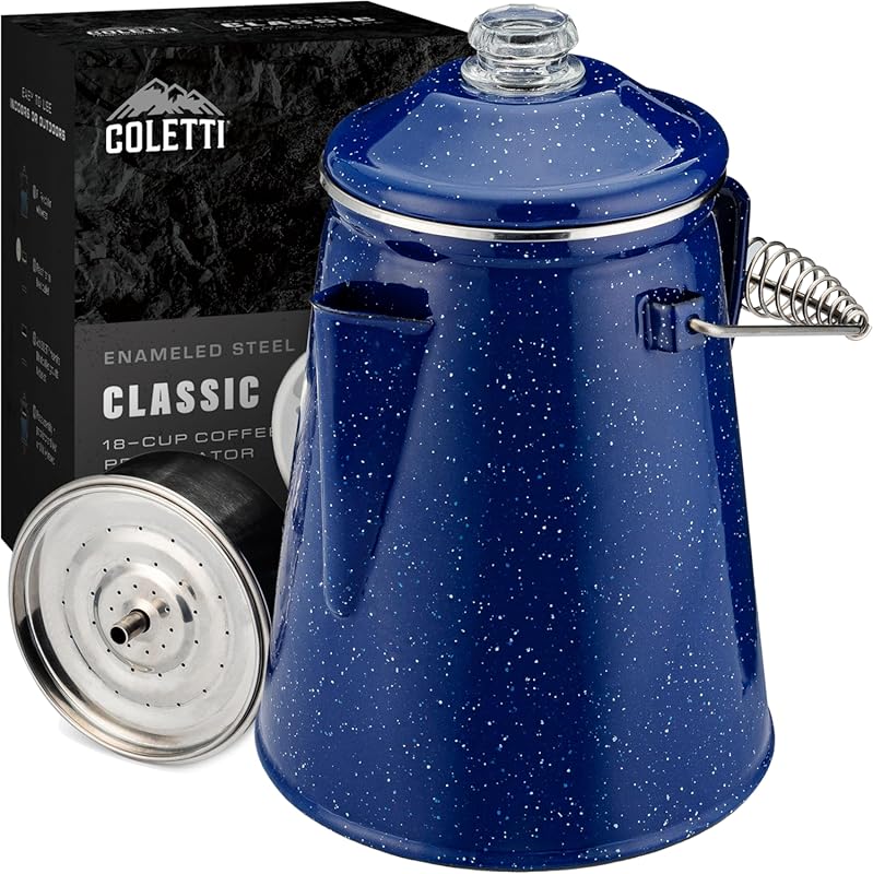 COLETTI Classic 18-Cup Blue Enamel Camping Percolator Coffee Pot – Mod
