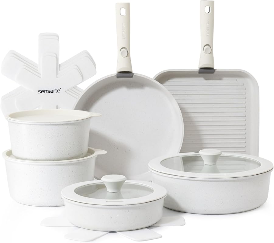 SENSARTE 17-Piece Nonstick Cookware Set, Detachable Handle, Induction 