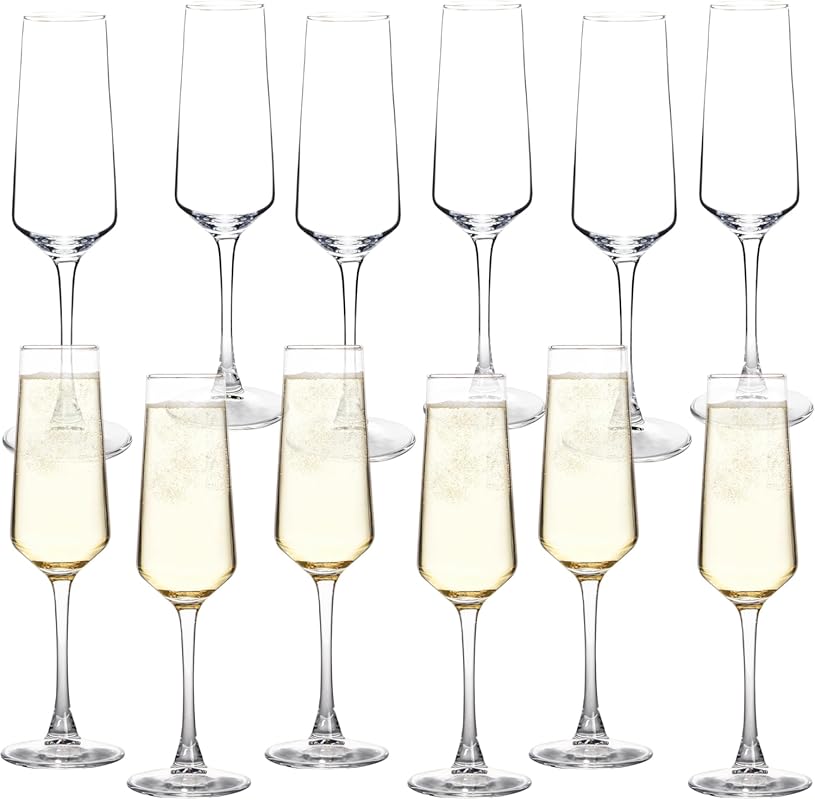 Clear Long Stem Champagne Flutes, Set of 12 Sparkling Wine Glasses wit