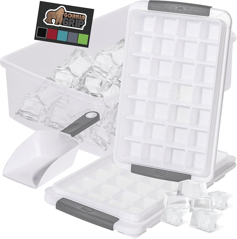 GORILLA GRIP Easy Release Ice Cube Tray Kit with Bin, Scooper & Lids; 