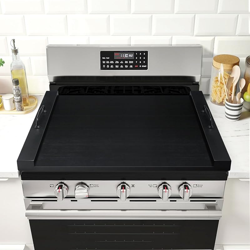 Black Noodle Board Stove Cover with Handles, Fits Electric and Gas Sto
