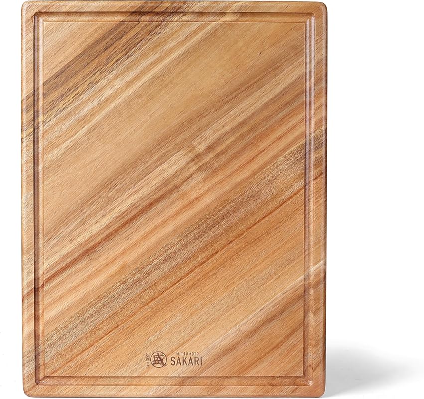 MITSUMOTO SAKARI Japanese Acacia Wood Cutting Board, Natural Textured 