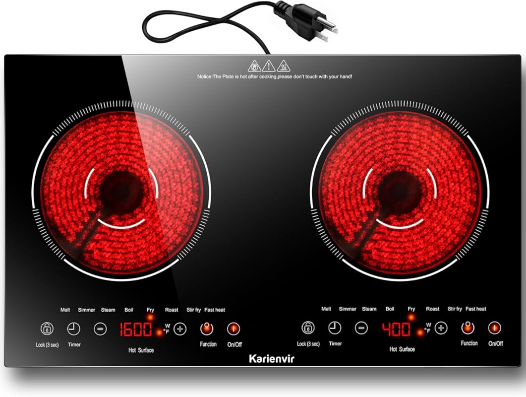 Karienvir 2 Burner Electric Cooktop 110V 2000W, Countertop & Built-in 